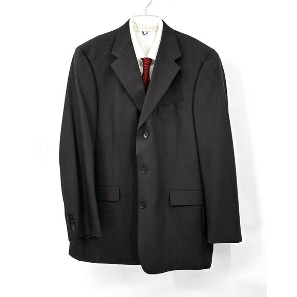 jacket blazer sport coat three button wool micro check brown long 44L - Picture 2 of 10